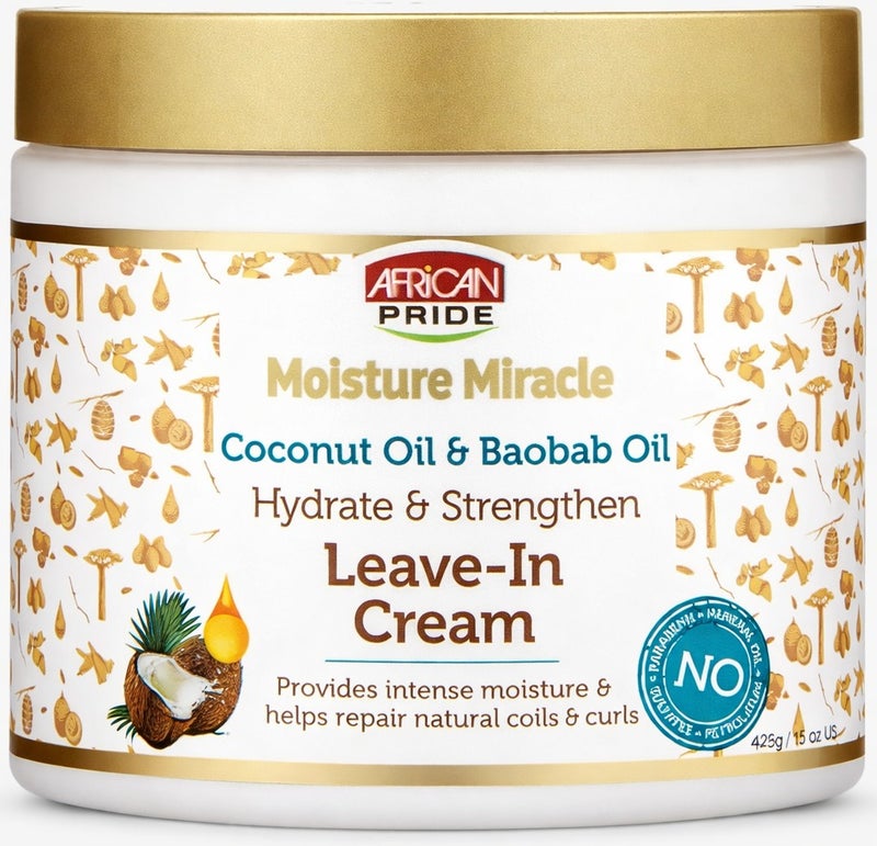 African Pride Moisture Miracle Leave-In Cream 15 Oz – Coconut Oil & Baobab Oil | Hydrates & Strengthens Curly & Coily Hair - Image 1
